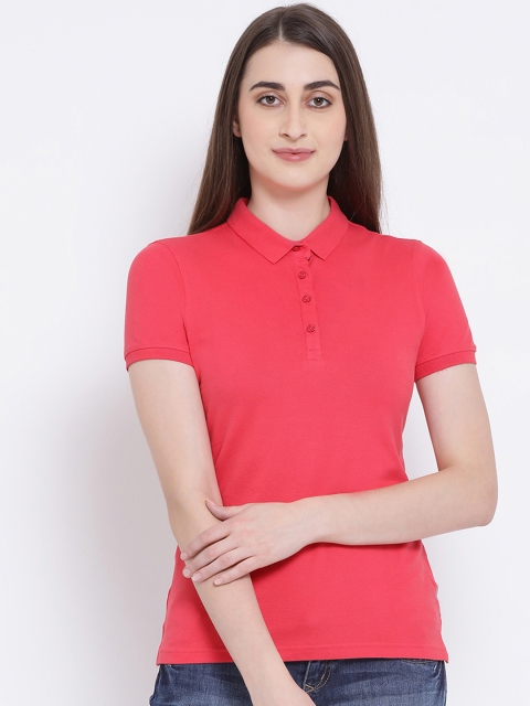 

Crimsoune Club Women Pink Solid Polo Collar T-shirt