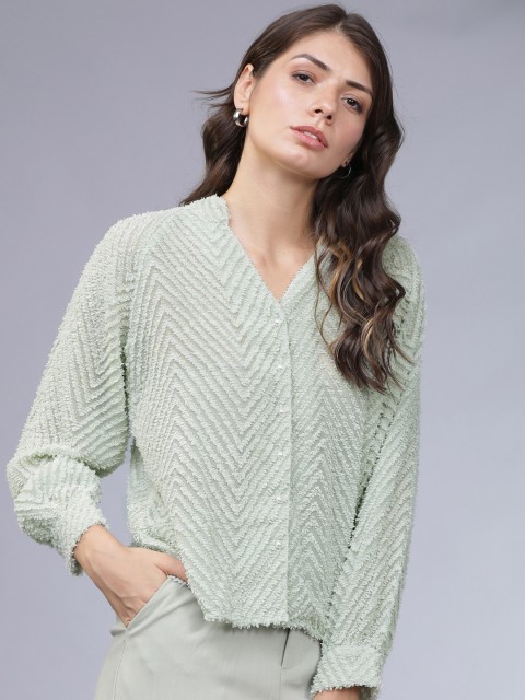

Tokyo Talkies Women Green Regular Fit Solid Self Design Casual Shirt