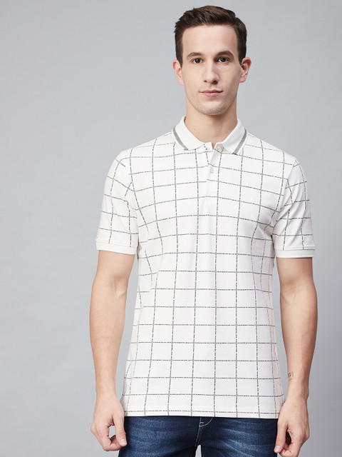 

Blackberrys Men White & Black Checked Polo Collar T-shirt