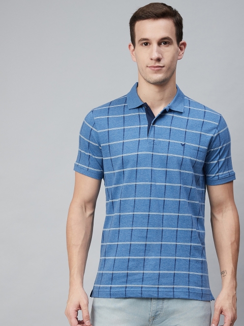 

Blackberrys Men Blue & White Checked Polo Collar T-shirt