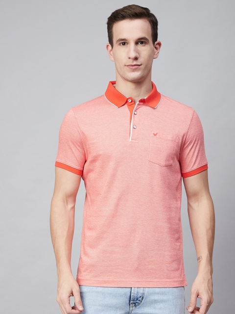 

Blackberrys Men Coral Orange Solid Polo Collar Pure Cotton T-shirt