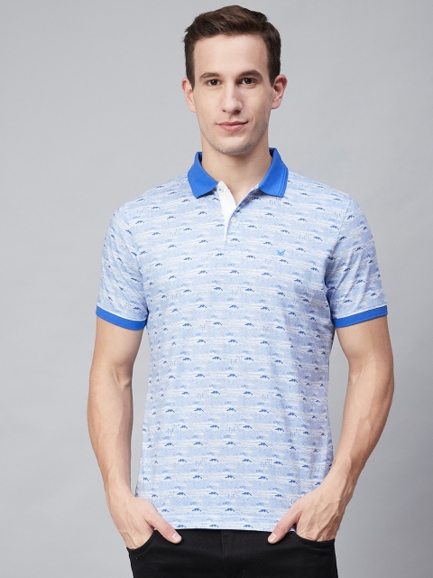 

Blackberrys Men Blue & White Self Design Polo Collar T-shirt