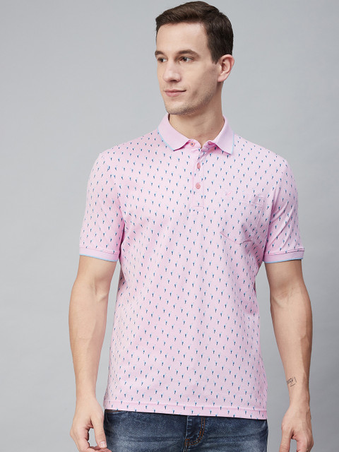 

Blackberrys Men Pink & Blue Conversational Printed Polo Collar T-shirt