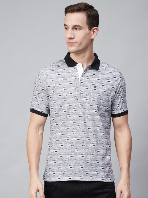 

Blackberrys Men White Black Self Design Polo Collar Pure Cotton T-shirt