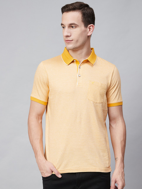 

Blackberrys Men Yellow Solid Polo Collar Pure Cotton T-shirt