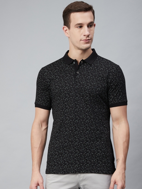 

Blackberrys Men Black White Printed Polo Collar Pure Cotton T-shirt