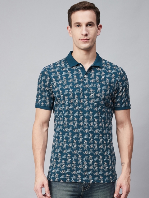 

Blackberrys Men Teal Blue & White Printed Polo Collar T-shirt