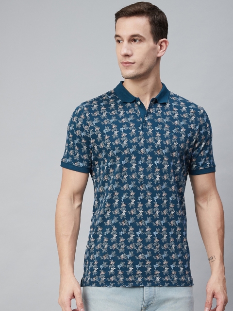 

Blackberrys Men Teal Blue & White Printed Polo Collar T-shirt