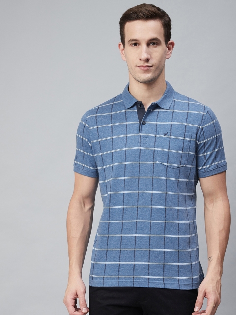 

Blackberrys Men Blue White Checked Polo Collar Pure Cotton T-shirt