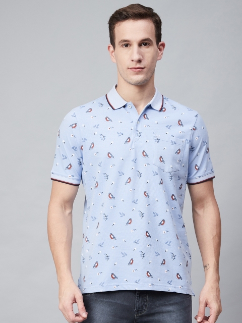 

Blackberrys Men Blue & Rust Red Birds Printed Polo Collar T-shirt