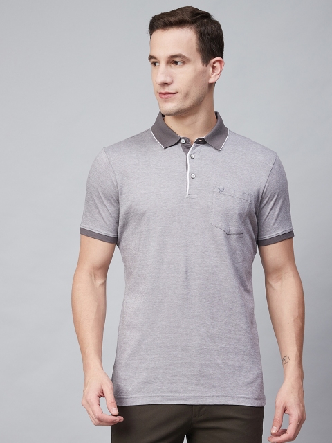 

Blackberrys Men Grey Solid Polo Collar Pure Cotton T-shirt