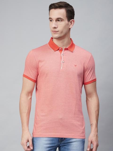 

Blackberrys Men Coral Red Solid Polo Collar Pure Cotton T-shirt