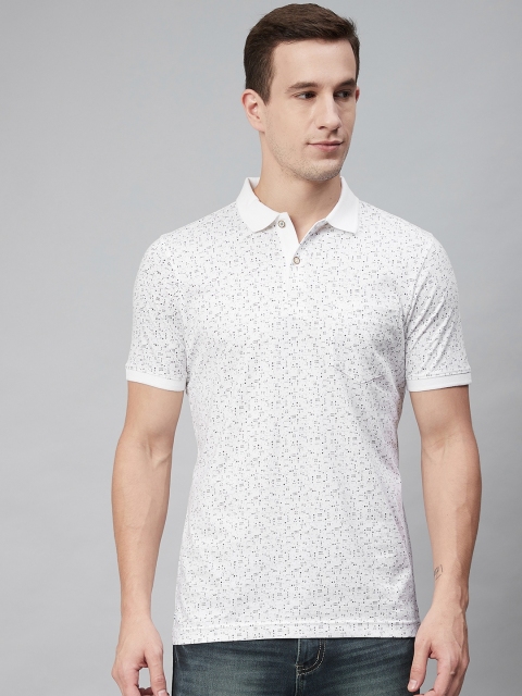 

Blackberrys Men White Charcoal Grey Printed Polo Collar Pure Cotton T-shirt