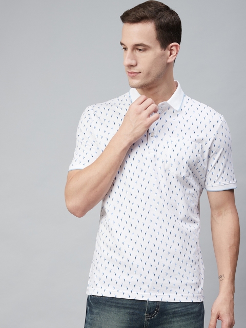 

Blackberrys Men White & Blue Printed Polo Collar T-shirt