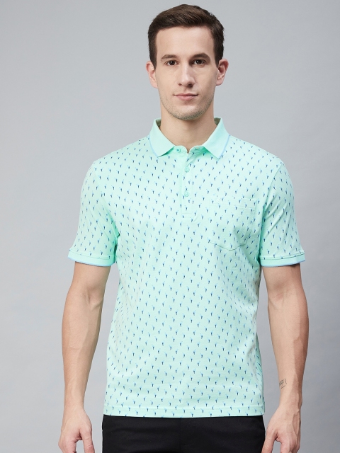 

Blackberrys Men Sea Green & Blue Flamingo Print Polo Collar T-shirt