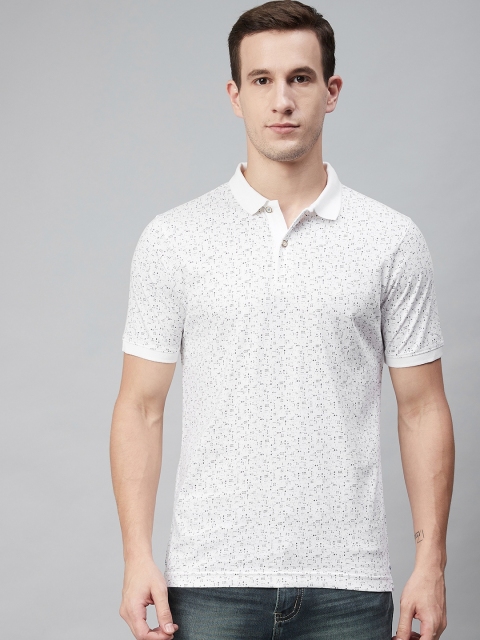 

Blackberrys Men White Charcoal Grey Printed Polo Collar Pure Cotton T-shirt