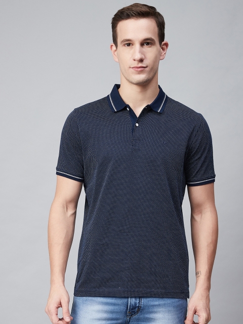 

Blackberrys Men Navy Blue & White Self Design Polo Collar T-shirt