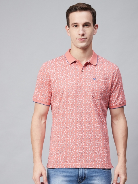 

Blackberrys Men Peach-Coloured & White Floral Print Polo Collar T-shirt, Pink