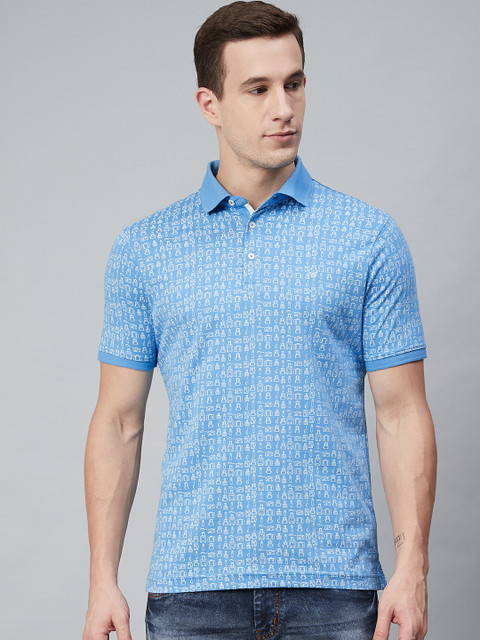 

Blackberrys Men Blue & White Conversational Printed Polo Collar T-shirt