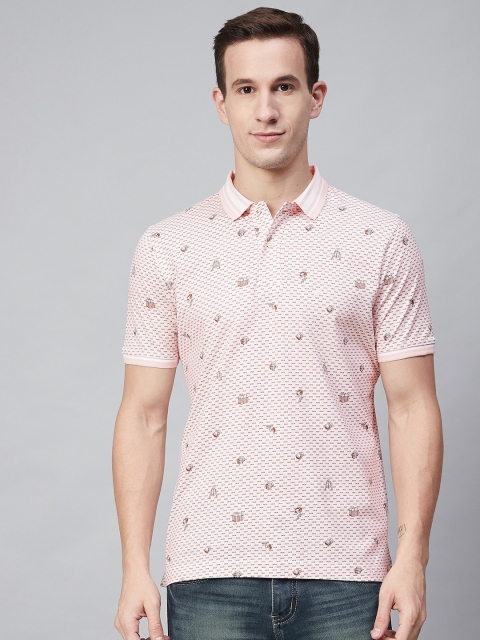 

Blackberrys Men Pink Brown Printed Polo Collar Pure Cotton T-shirt