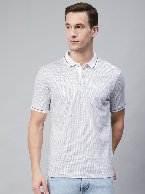 

Blackberrys Men White & Black Printed Polo Collar T-shirt