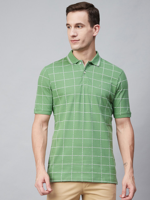 

Blackberrys Men Green & White Checked Polo Collar T-shirt