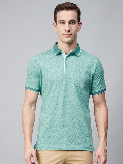 

Blackberrys Men Blue Floral Print Polo Collar T-shirt