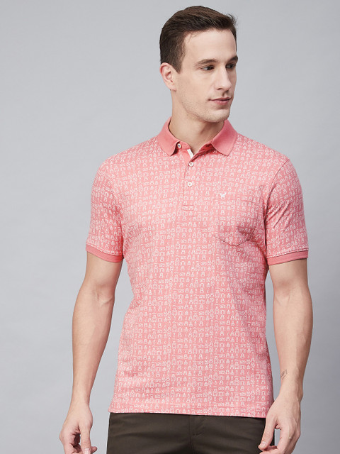 

Blackberrys Men Peach-Coloured & Off White Printed Polo Collar T-shirt