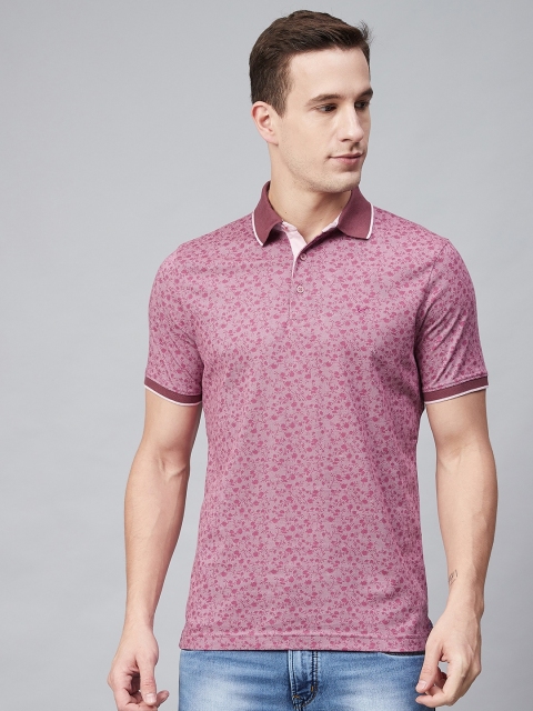 

Blackberrys Men Pink Floral Print Polo Collar T-shirt