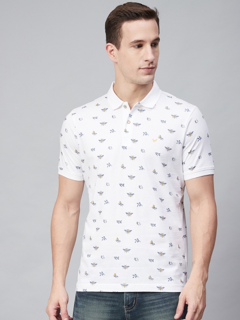 

Blackberrys Men White & Blue Honey Bees Printed Polo Collar T-shirt