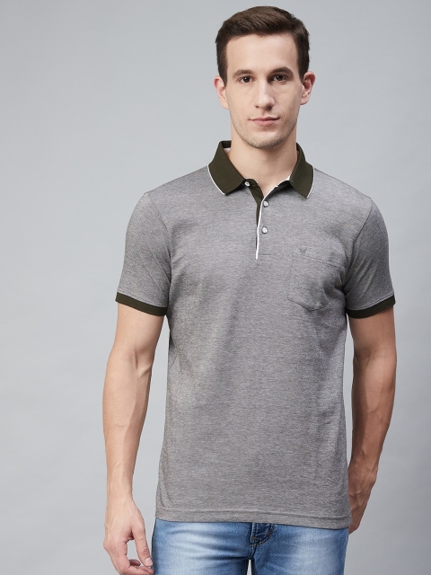 

Blackberrys Men Olive Green & White Self Design Polo Collar T-shirt