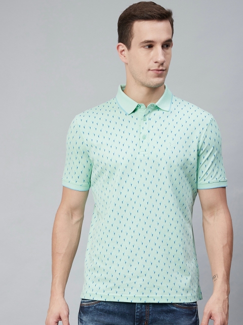 

Blackberrys Men Sea Green & Blue Conversational Printed Polo Collar T-shirt