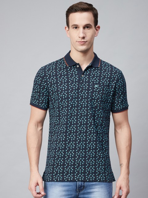 

Blackberrys Men Navy Blue & Green Printed Polo Collar T-shirt