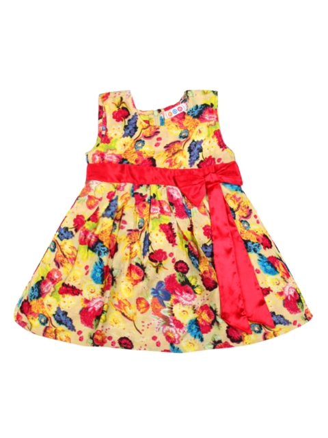

Kids On Board Girls Yellow & Red Floral Printed Fit & Flare Dress