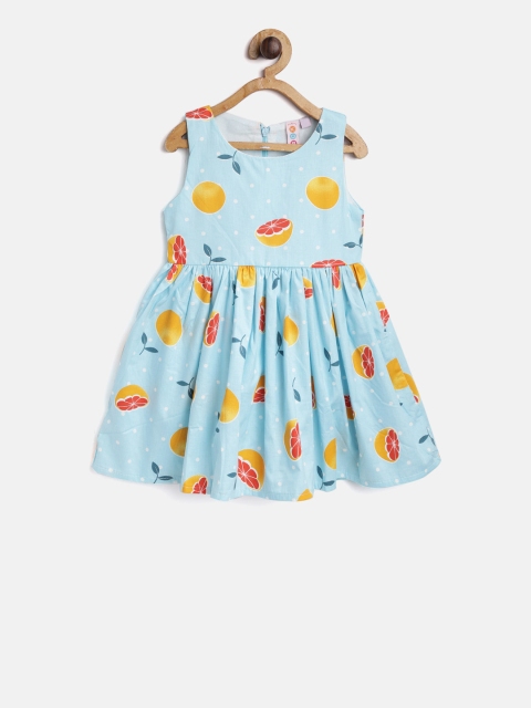 

Kids On Board Girls Blue & Orange Printed Fit and Flare Dress