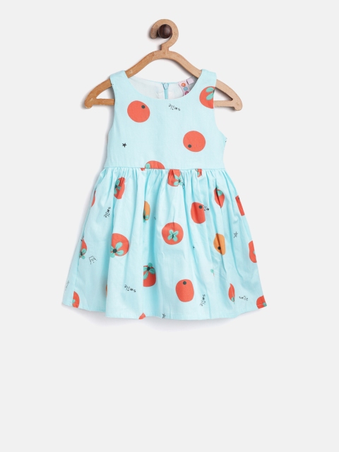 

Kids On Board Girls Blue & Orange Printed Fit and Flare Dress