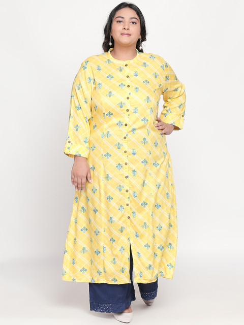 

RANGMANCH PLUS by Pantaloons Women Yellow Floral Print A-Line Kurta