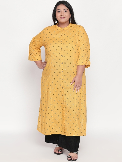 

RANGMANCH PLUS by Pantaloons Women Mustard Yellow Printed A-Line Kurta