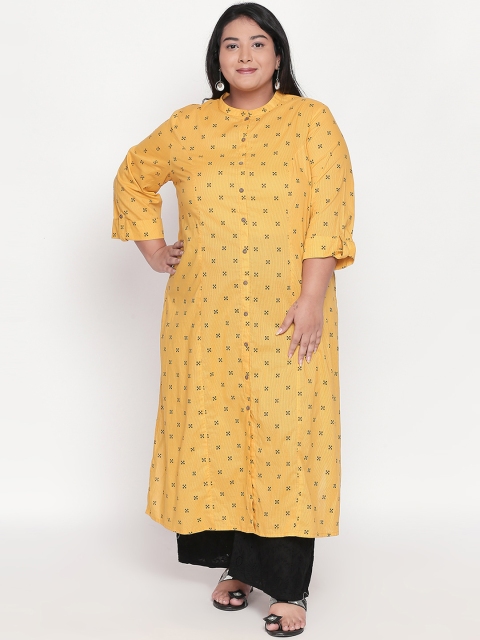 

RANGMANCH PLUS by Pantaloons Women Mustard Yellow Striped Kurta