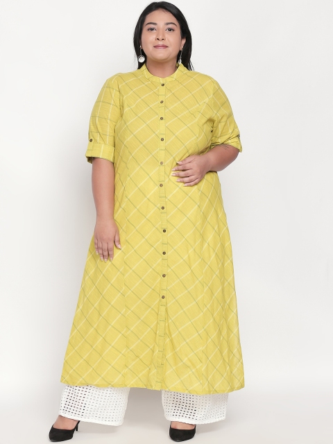 

RANGMANCH PLUS by Pantaloons Women Yellow Checked Straight Kurta