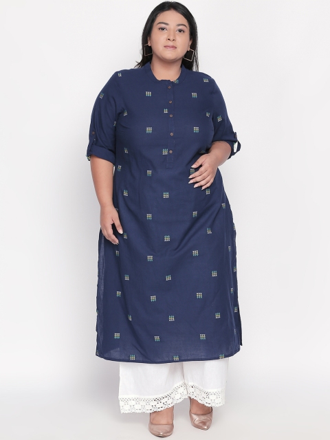 

RANGMANCH PLUS by Pantaloons Women Navy Blue Woven Design Straight Kurta