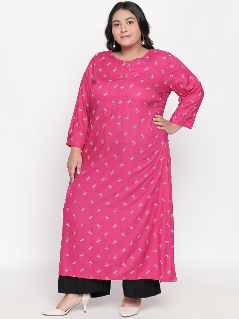 

RANGMANCH PLUS by Pantaloons Women Pink and White Woven Design Straight Kurta