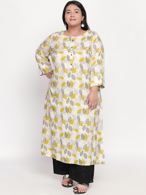 

RANGMANCH PLUS by Pantaloons Women Off-White & Black Printed Straight Kurta