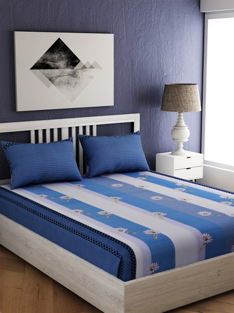 

EverHOME Blue & White Floral Queen Bedsheet with 2 Pillow Covers