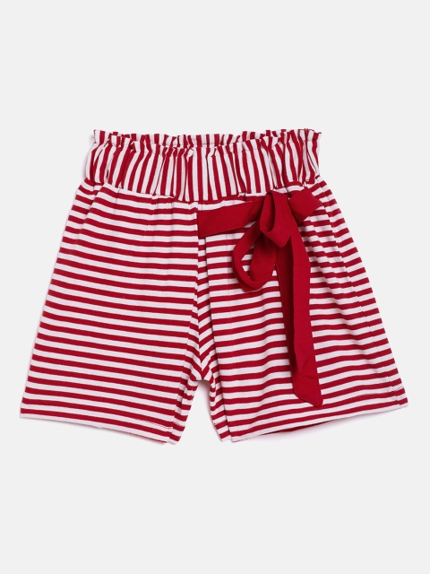 

Nins Moda Girls Red & White Striped Regular Fit Regular Shorts with Tie-up Detail