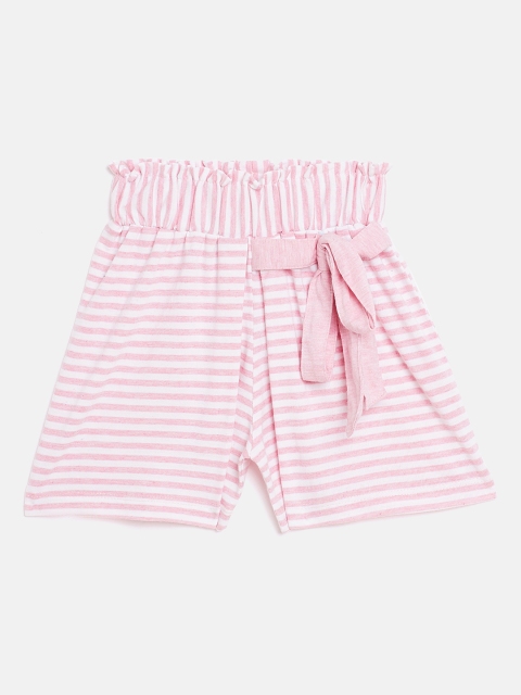 

Nins Moda Girls Pink & White Striped Regular Fit Regular Shorts with Tie-up Detail