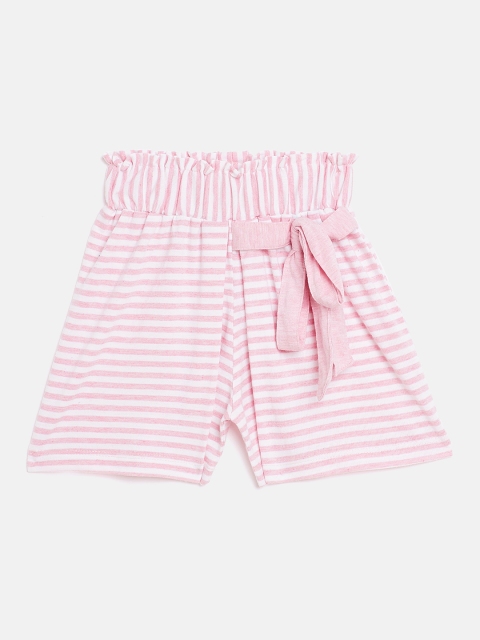 

Nins Moda Girls Pink Striped Regular Fit Regular Shorts