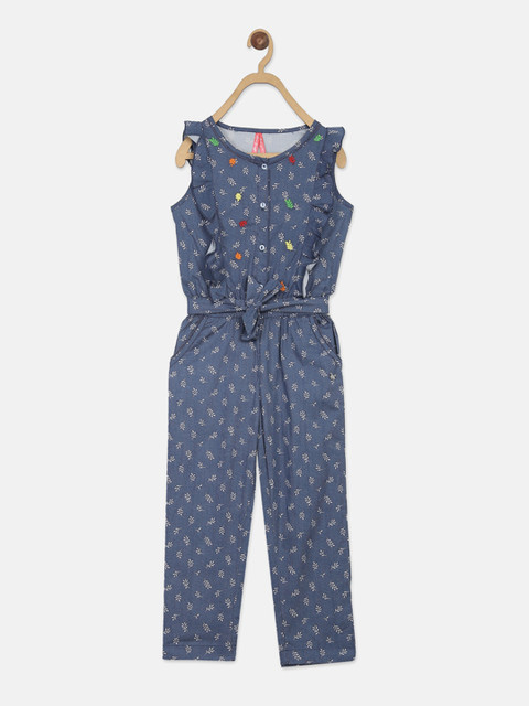 

Blue Giraffe Girls Blue Printed Basic Jumpsuit