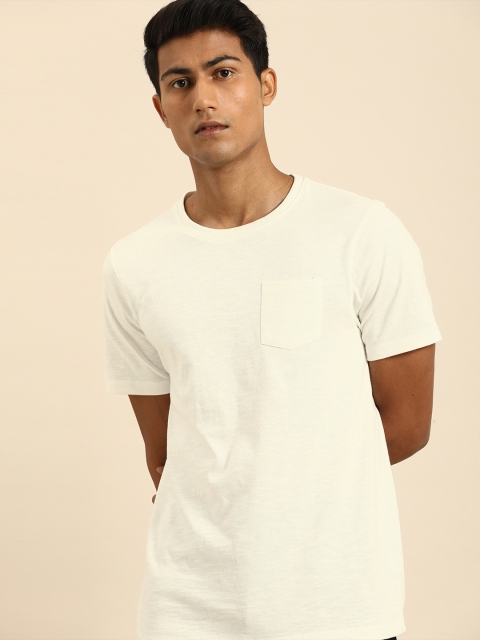 

ether Men White Solid Pure Cotton T-shirt