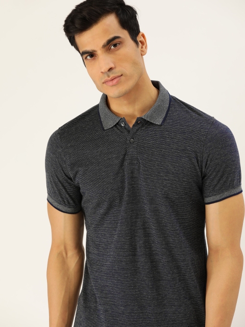 

ether Men Navy Blue & Grey Printed Polo Collar T-shirt